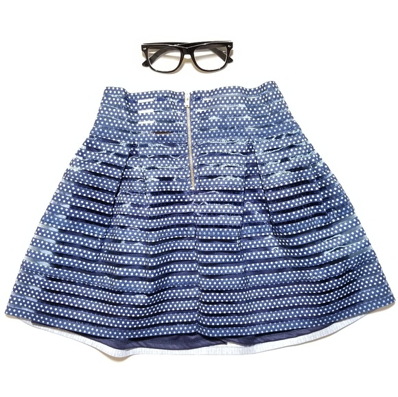 NWT Francesca's Blue Rain Polka Dot Pleated Skirt - Picture 6 of 8